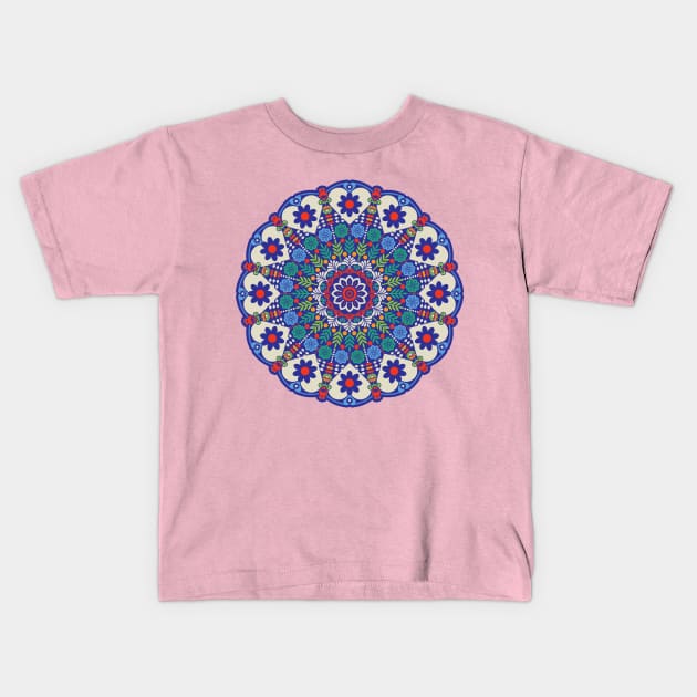 Colorful Hearts & Flowers Mandala Kids T-Shirt by wickedpretty